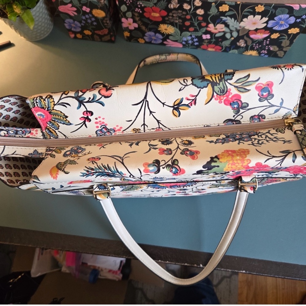 Tory Burch Parker Small Floral Tote - Cream and Multicolor EUC - Picture 10 of 16